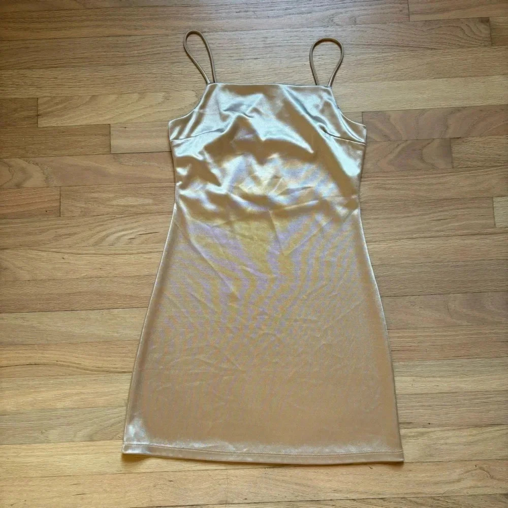 Altar’d State Champagne color metallic fitted mini dress size small